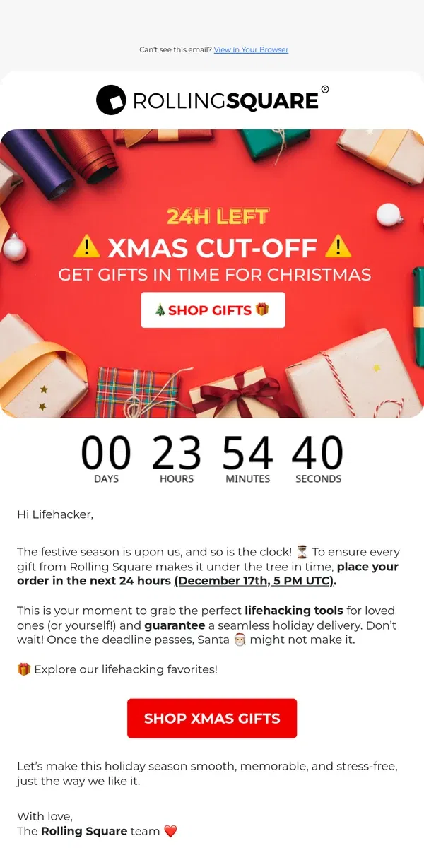 Email from Rolling Square. 🎄 Your Christmas Shipping Countdown