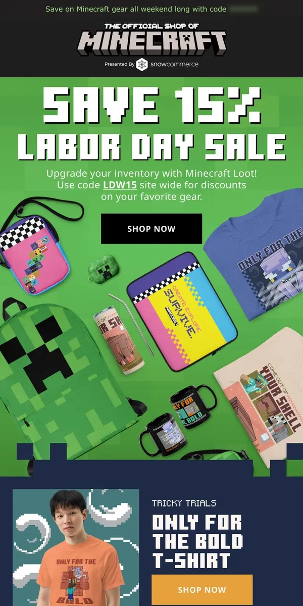 Email from Minecraft. Start Crafting with 15% Off Labor Day Weekend!