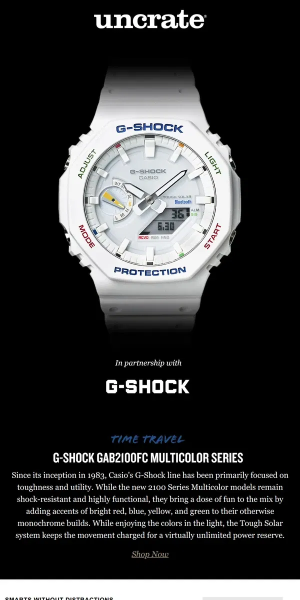 Email from Uncrate. Time Travel / G-Shock GAB2100FC Multicolor Series