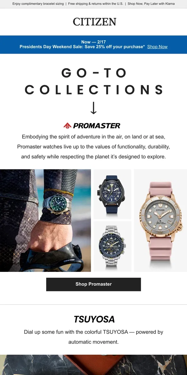 Email from Citizen Watch. Spotlight: Collections Our Customers Love