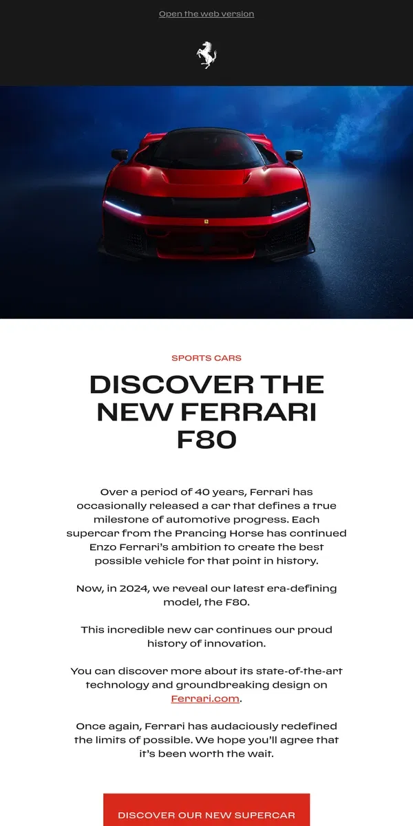 Email from Ferrari. Discover the New Ferrari Supercar