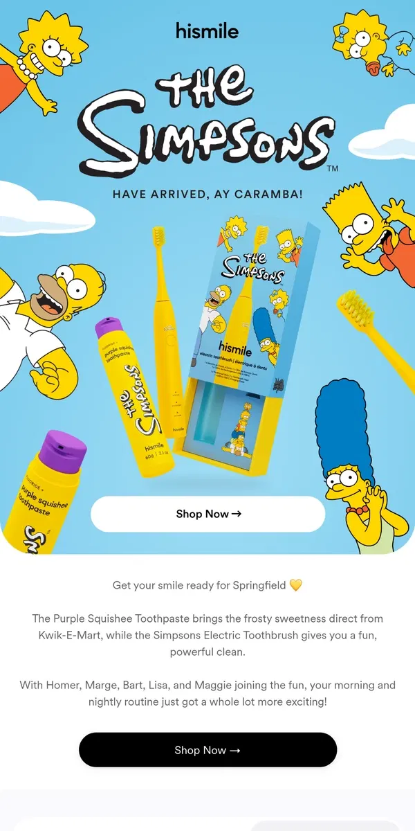 Email from Hismile. Ready to smile like a Simpson?