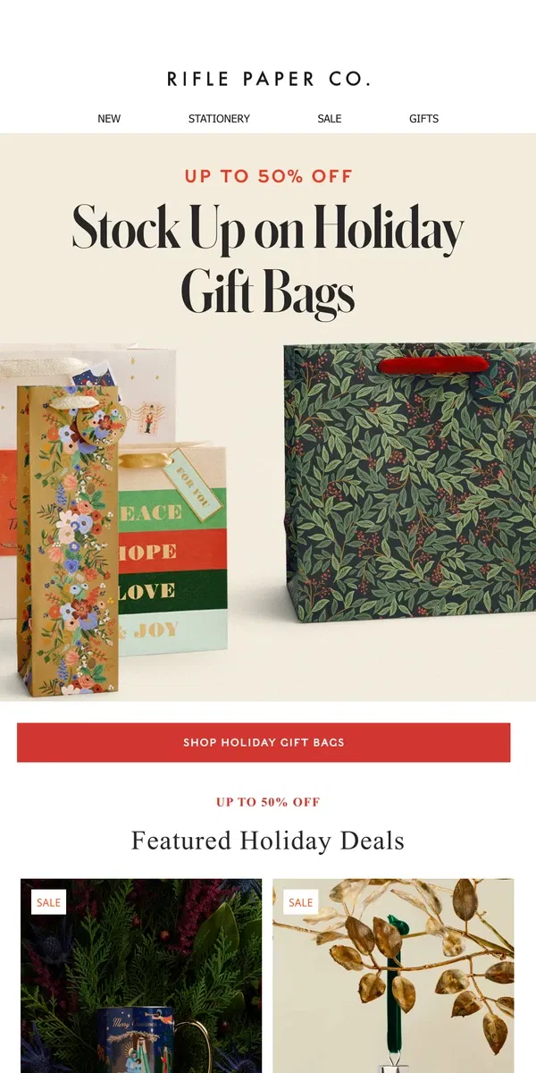 Email from Rifle Paper Co.. Up to 50% off Holiday 🎄