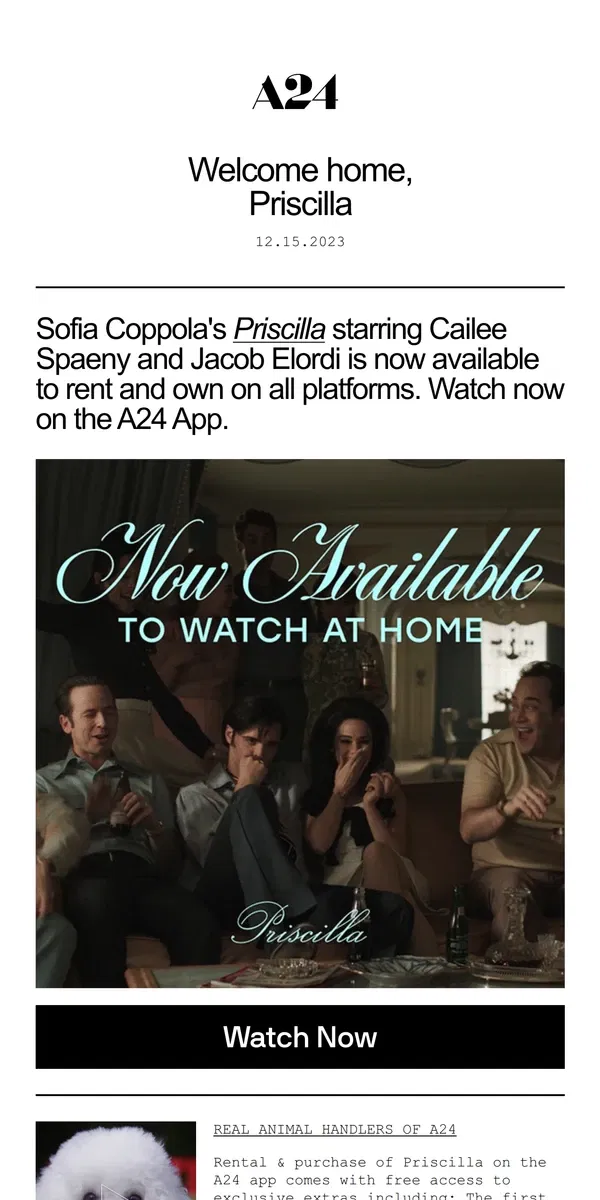 Email from A24. Welcome home, Priscilla