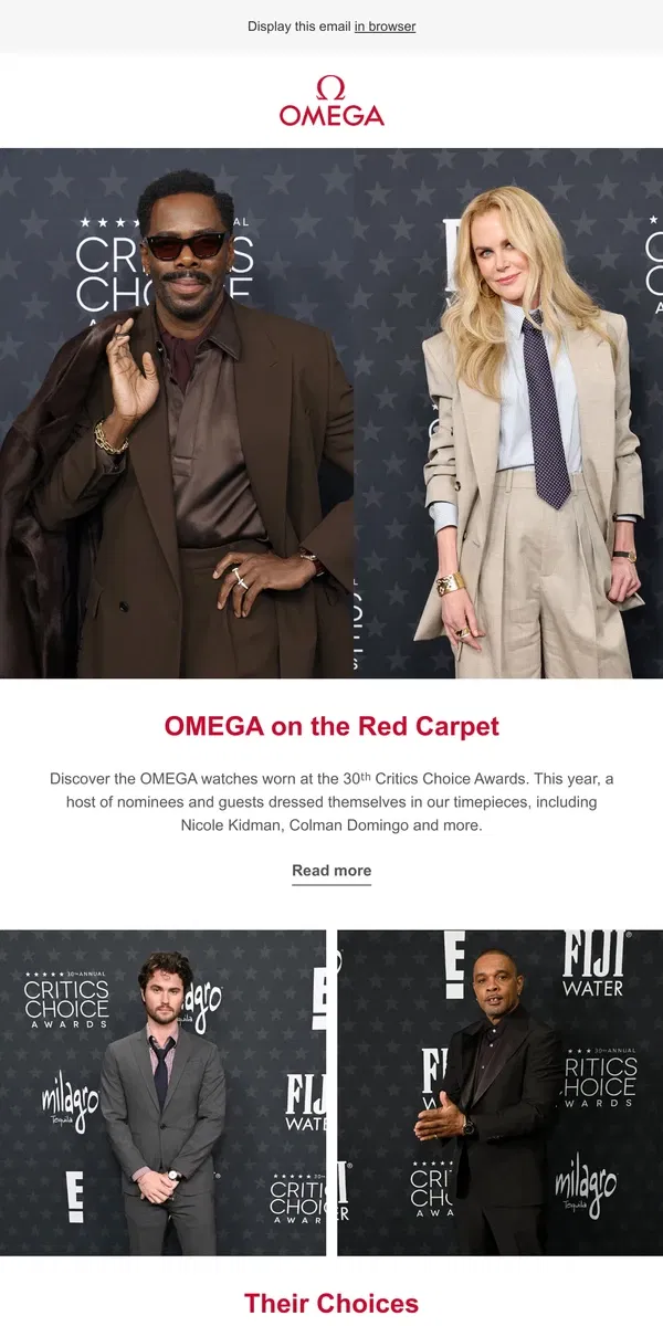 Email from OMEGA. OMEGA at the 30ᵗʰ Critics Choice Awards