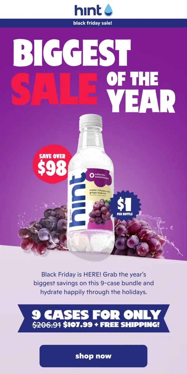 Email from Hint Water. BLACK FRIDAY IS HERE