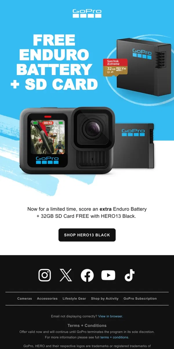 Email from GoPro. Enjoy Free Gifts with HERO13 Black 🎁