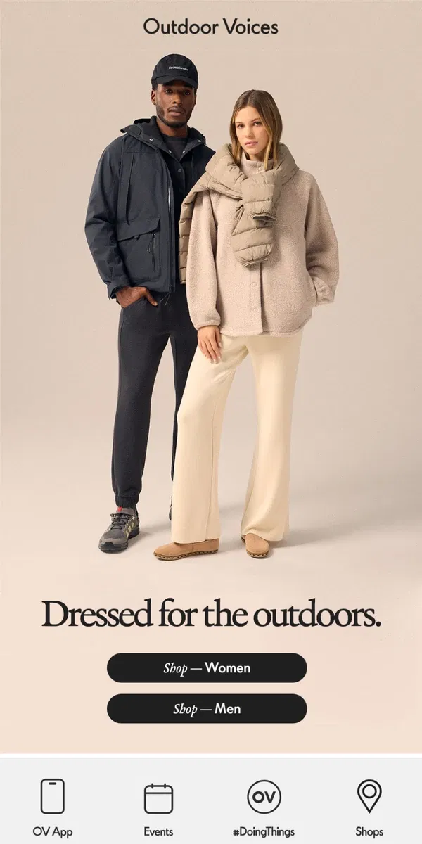 Email from Outdoor Voices. Outfitted for the outside.