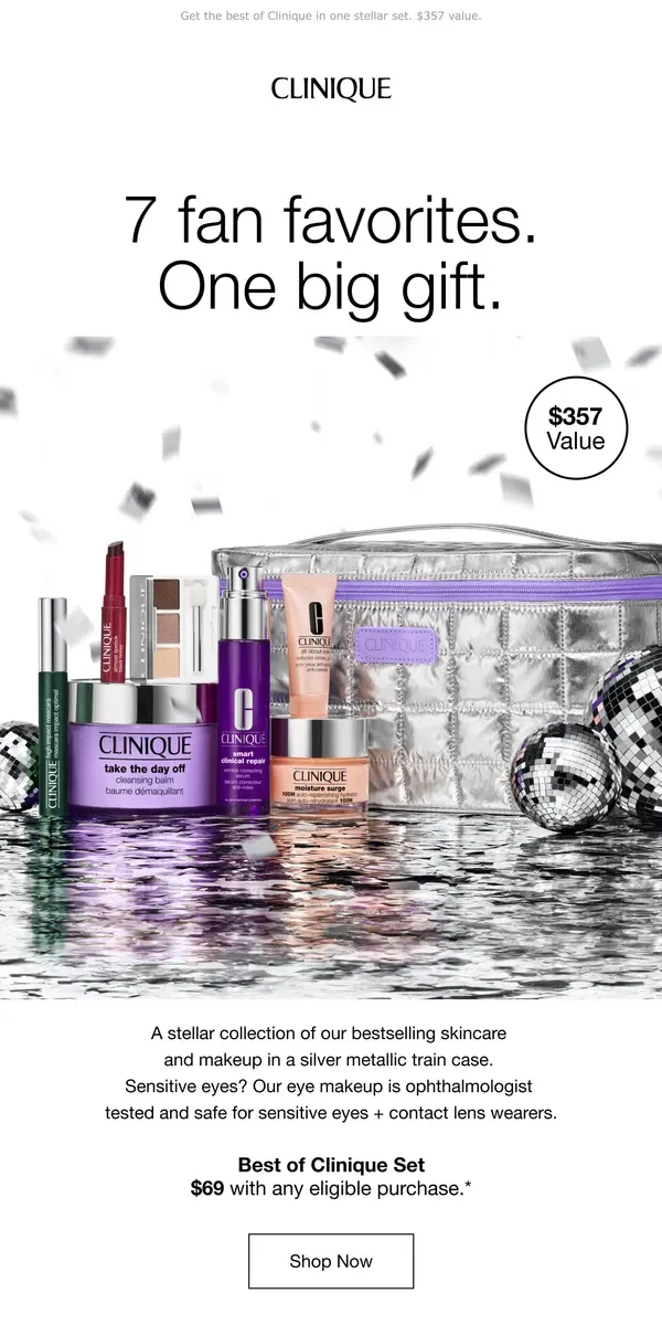 Email from Clinique. BIG holiday gift set 🎁 7 bestsellers.