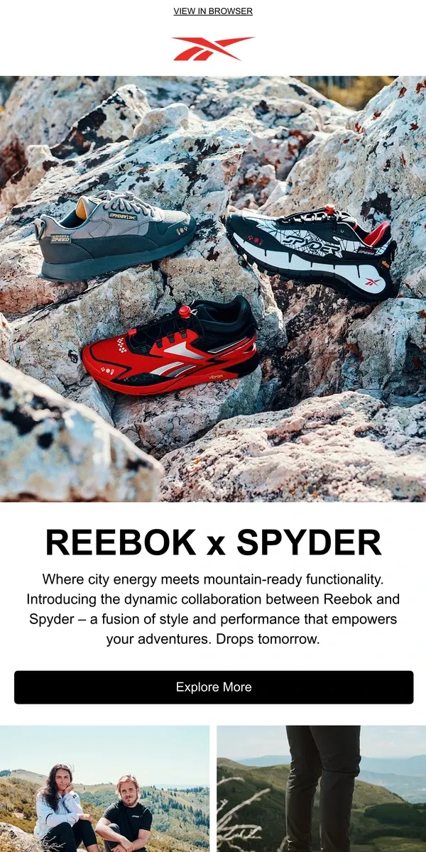 Email from Reebok. The Reebok x Spyder collab is coming… 🏞️