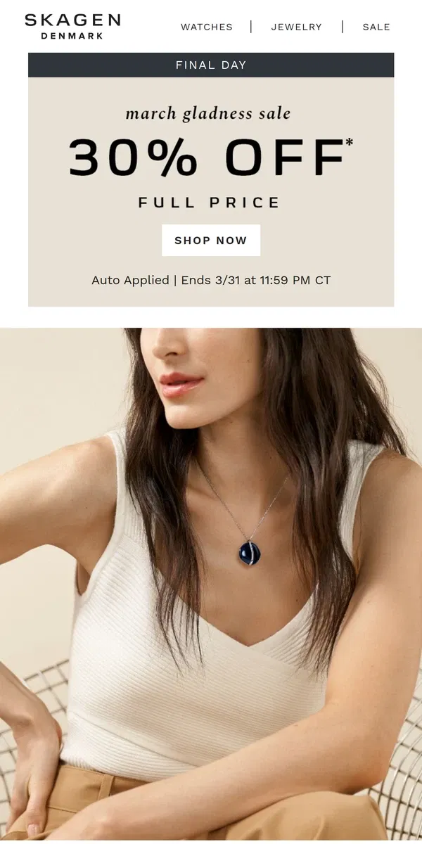 Email from Skagen. goodbye, sale: