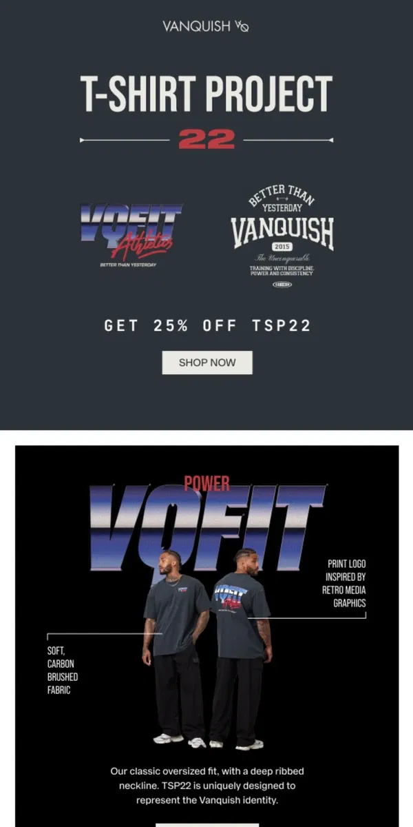 Email from Vanquish Fitness. Just dropped: TSP22 at 25% off 🚀