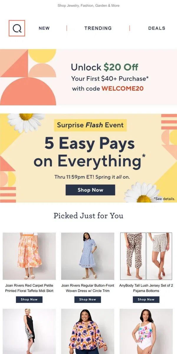 Email from QVC. Surprise Flash: 5 Easy Pays!