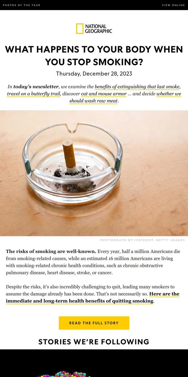 Email from National Geographic. What smoking does to your body. Plus, what is ‘inflammaging‘ and how ‘Auld Lang Syne’ became a NYE staple