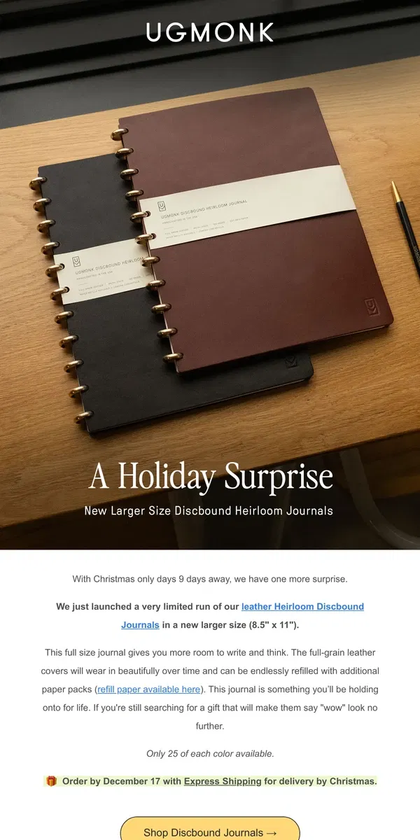 Email from Ugmonk. A holiday surprise