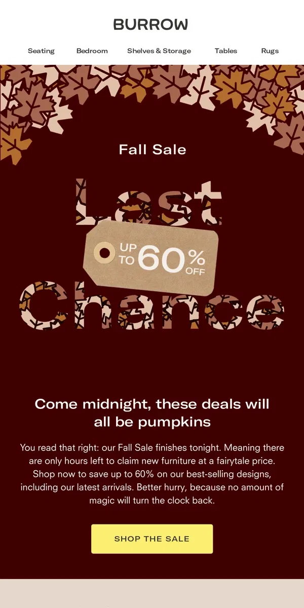 Email from Burrow. Fall Sale ends tonight