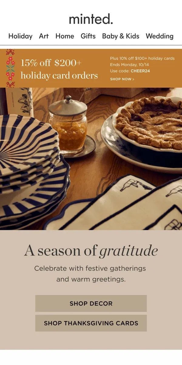 Email from Minted. Thanksgiving prep made easy