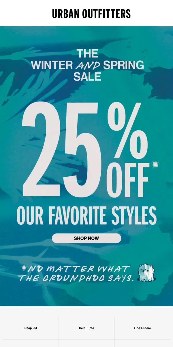 Email from Urban Outfitters. 25% Off Spring (and Winter)