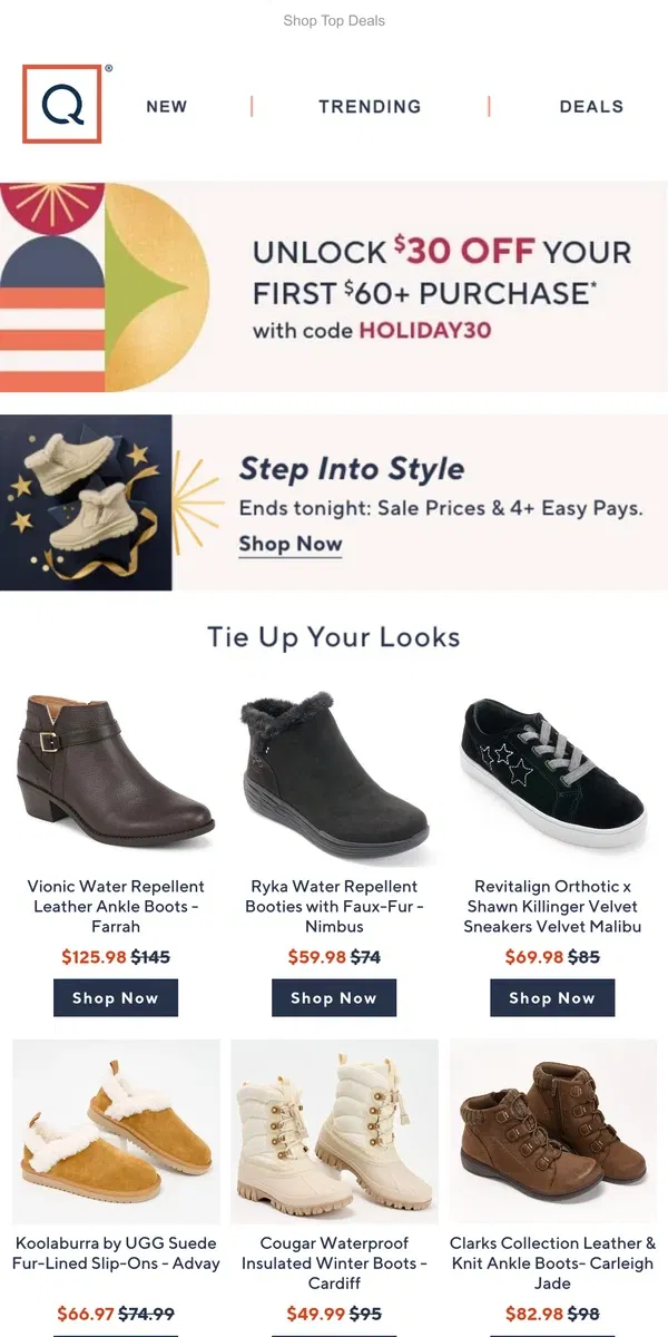 Email from QVC. Ends Tonight! 4+ Easy Pays on All Shoes