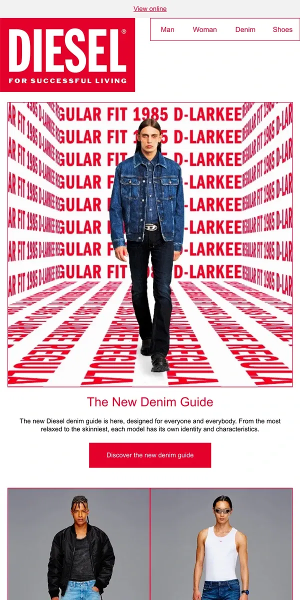 Email from Diesel. New Denim Guide - Dive Into Fits