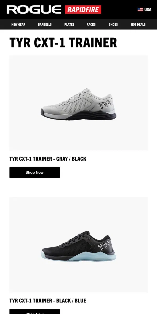 Email from Rogue Fitness. Just Launched: TYR CXT-1 Trainers