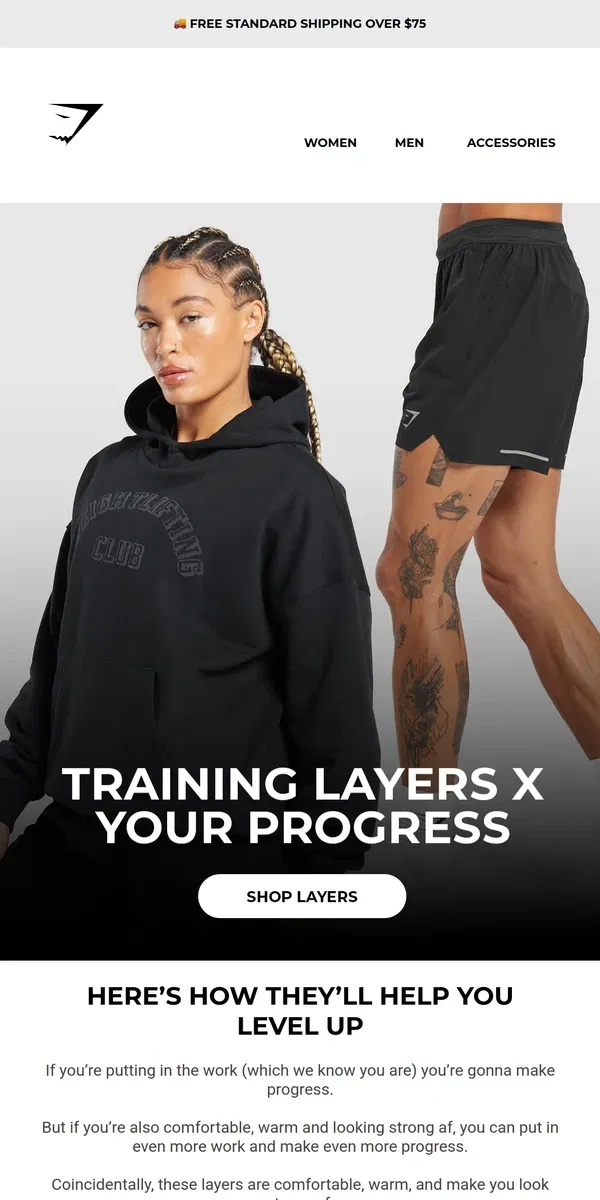 Email from Gymshark. These layers 🤝 your progress