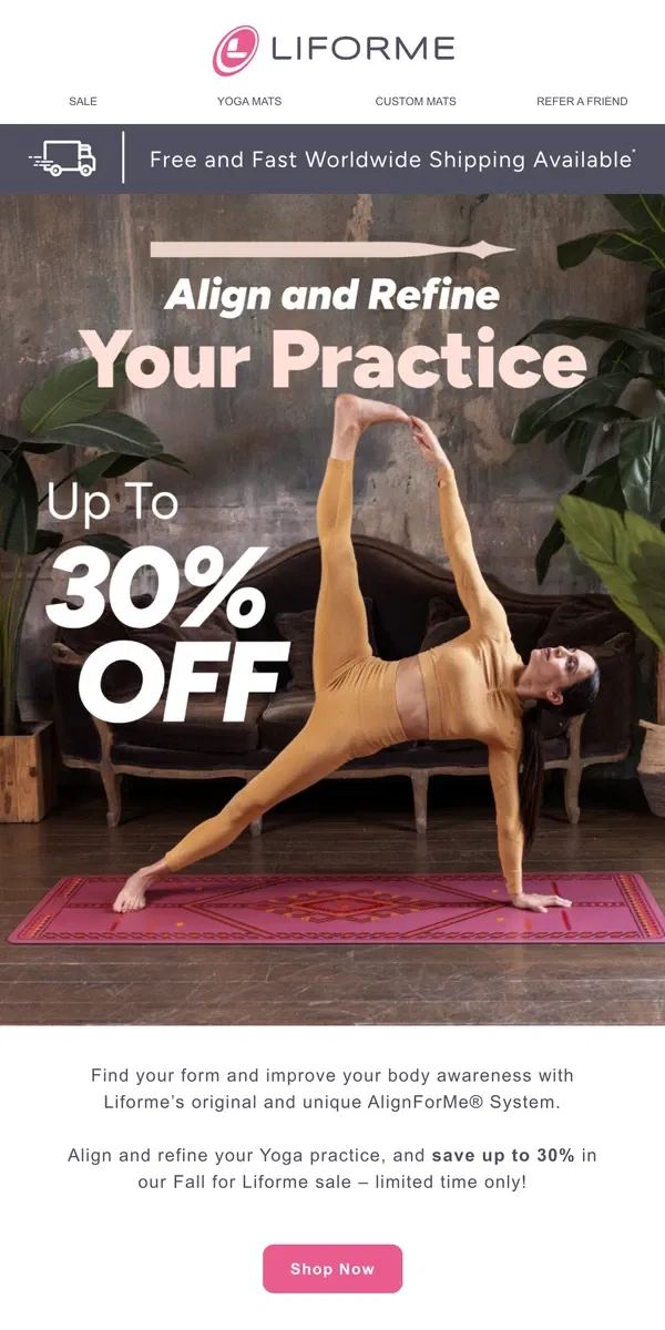 Email from Liforme. Align & refine your Yoga practice 📐🧘