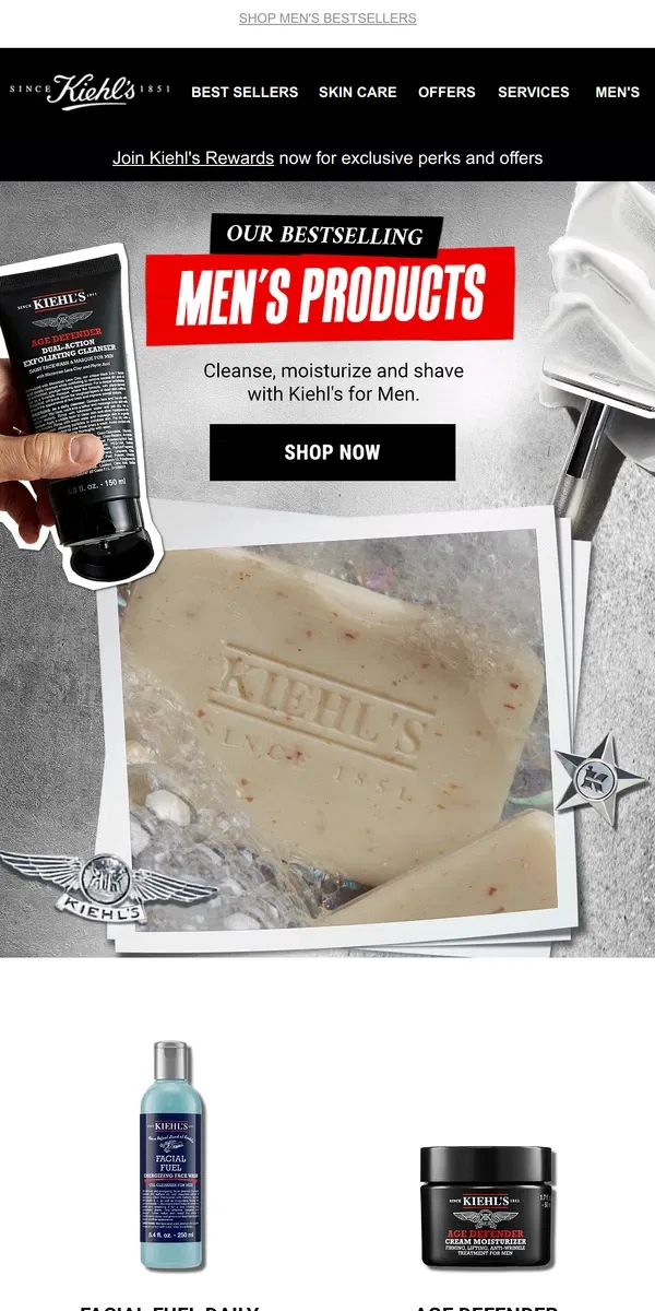 Email from Kiehl's. Men's Skincare Faves 💙