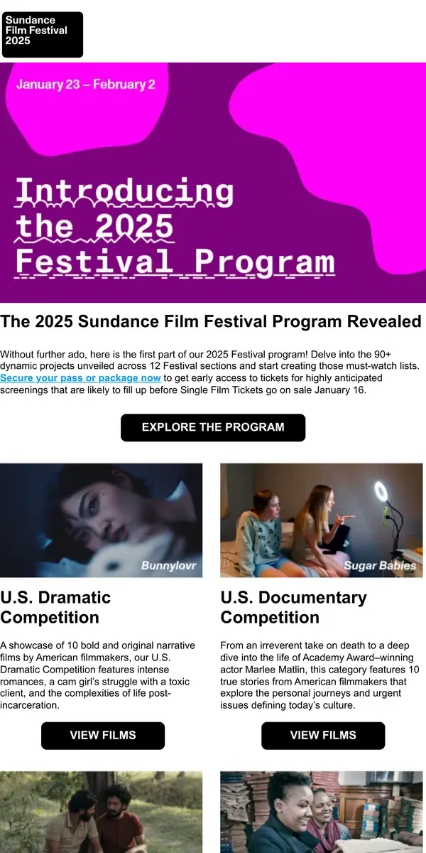 Email from Sundance. It’s Here! See the 2025 Festival Program!