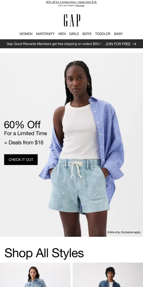 Email from GAP. You're getting SIXTY PERCENT OFF + more