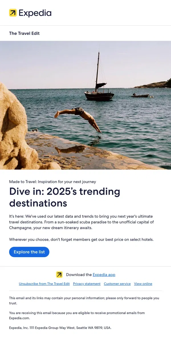 Email from Expedia. It’s official: 2025’s trending destinations are in