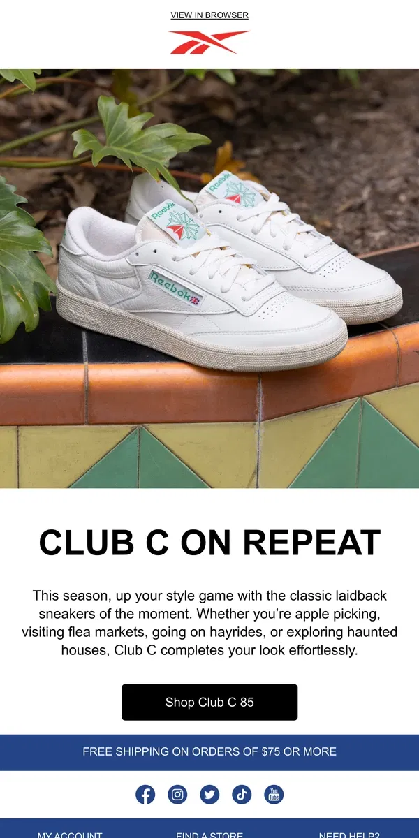 Email from Reebok. You’ll want to live in these white sneakers