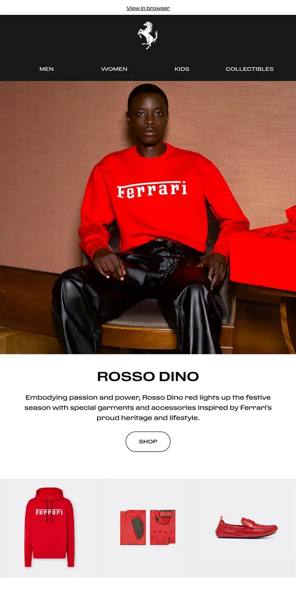 Email from Ferrari. Gift Guide: Rosso Dino