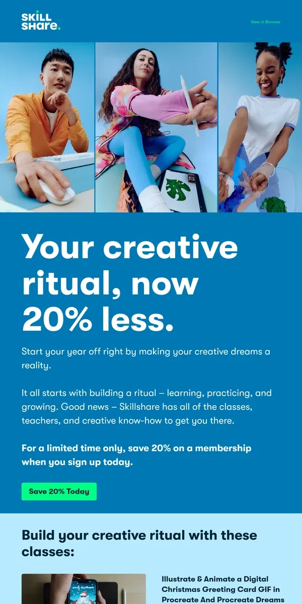 Email from Skillshare. Start Your Year Off With a Little Creativity