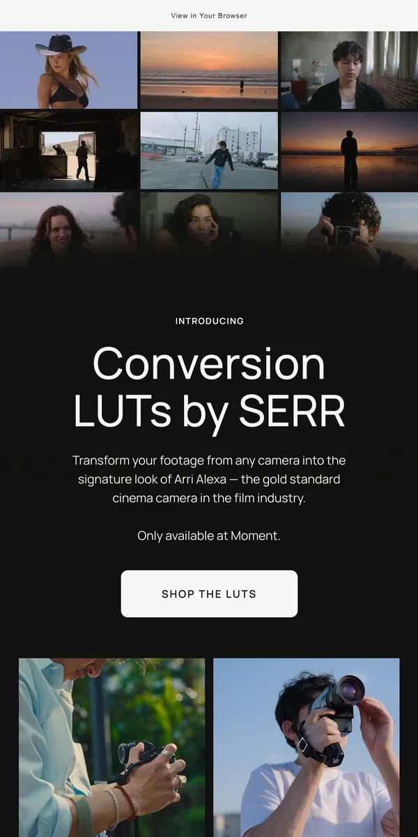 Email from Moment. NEW: Conversion LUT Master Pack