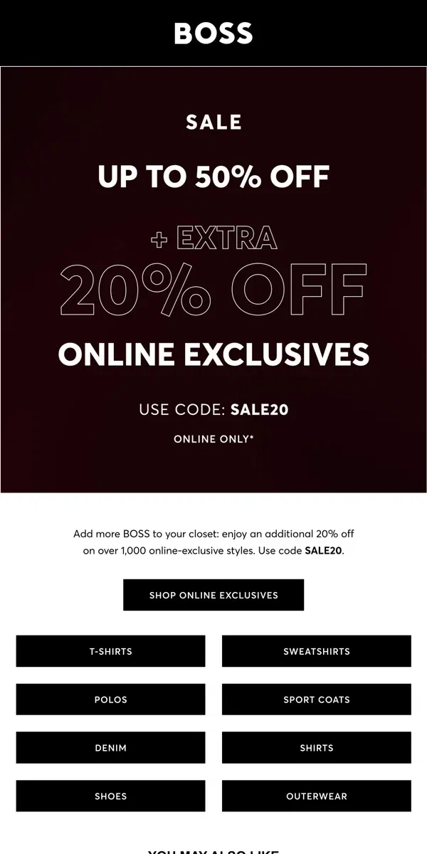 Email from HUGO BOSS. Enjoy an EXTRA 20% off sale!