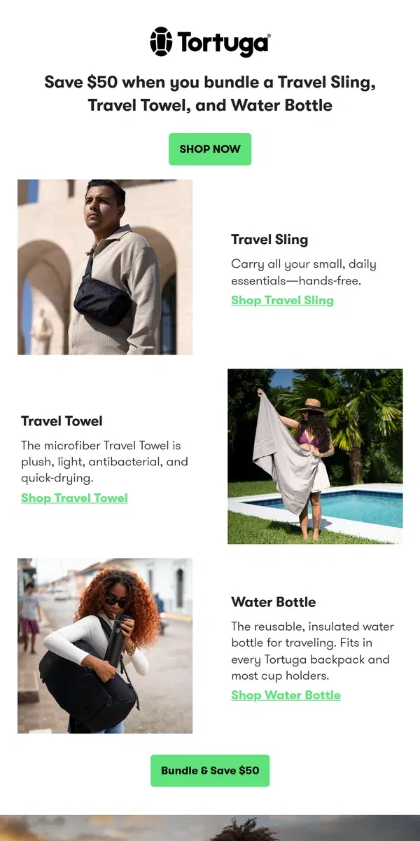 Email from Tortuga Backpacks. Must-Haves For Spring Travel