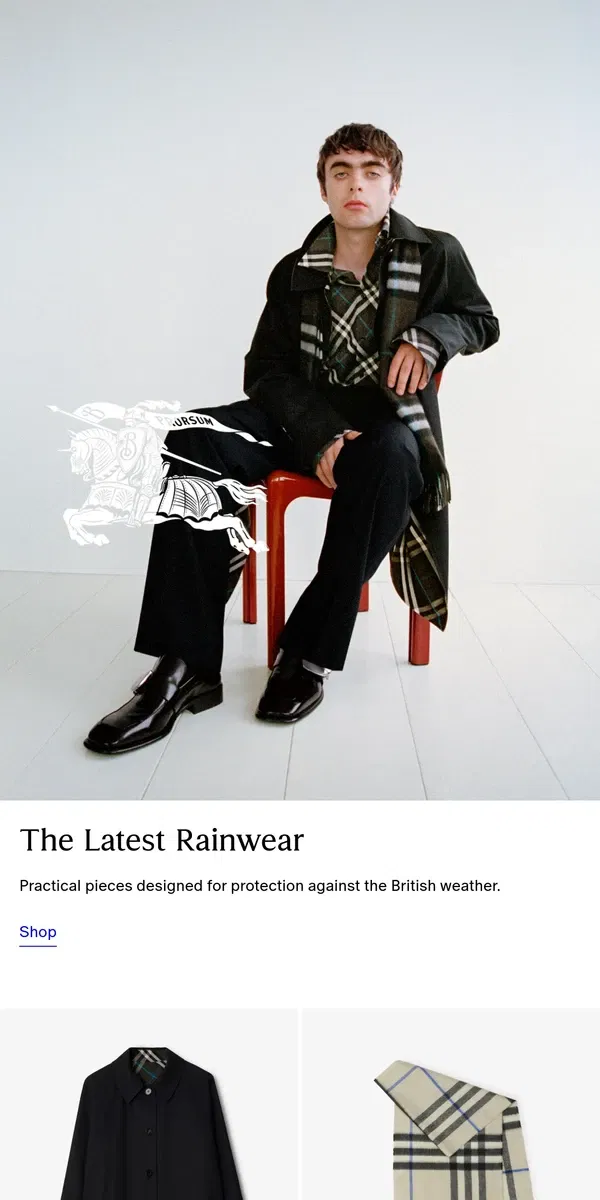 Email from Burberry. Styles for the rain