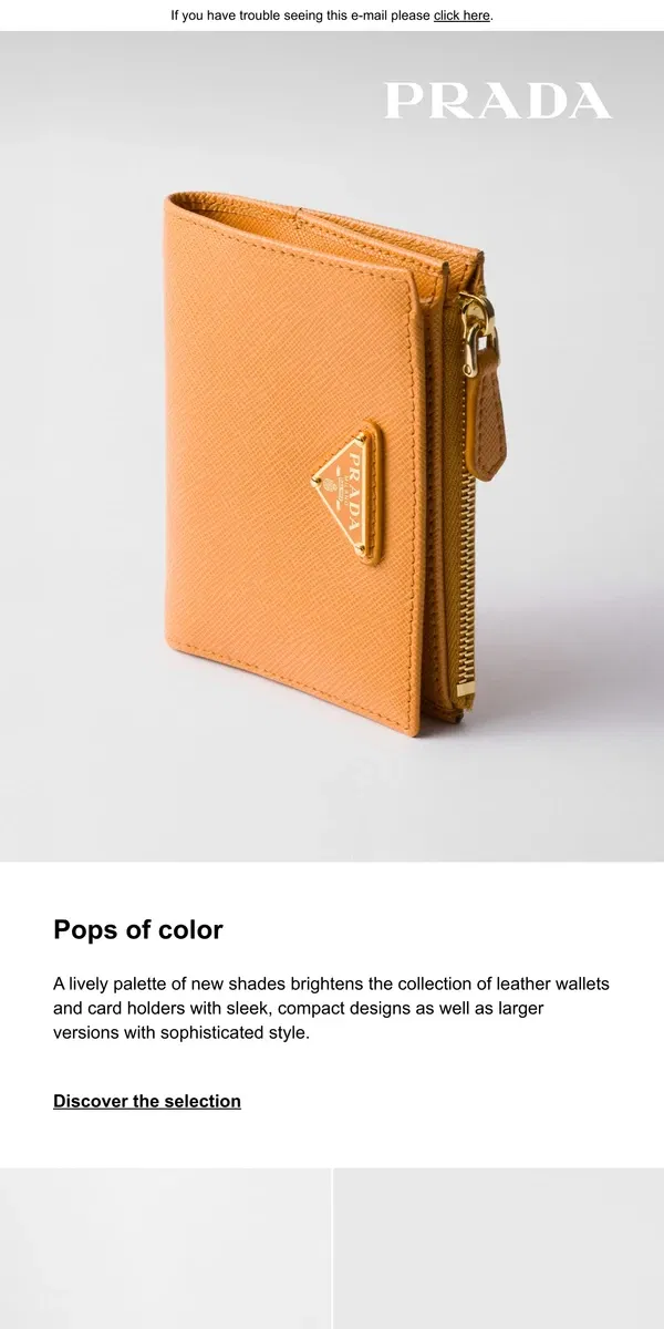 Email from Prada. Small leather goods: Pops of color