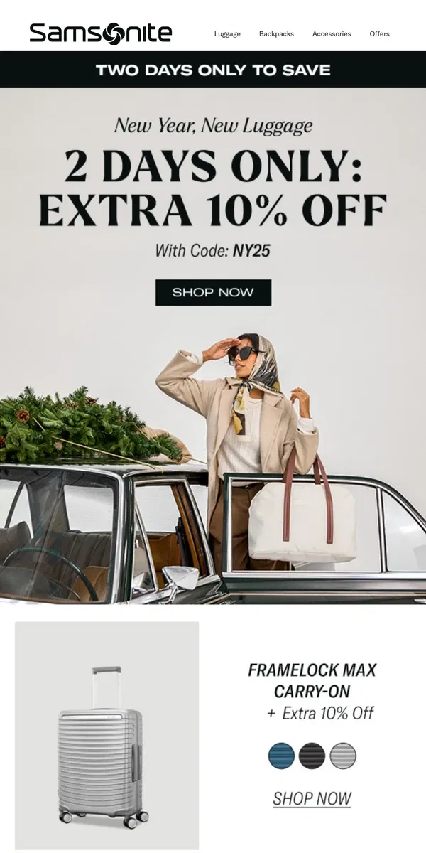 Email from Samsonite. New Year Savings: Take an Extra 10% Off Sitewide