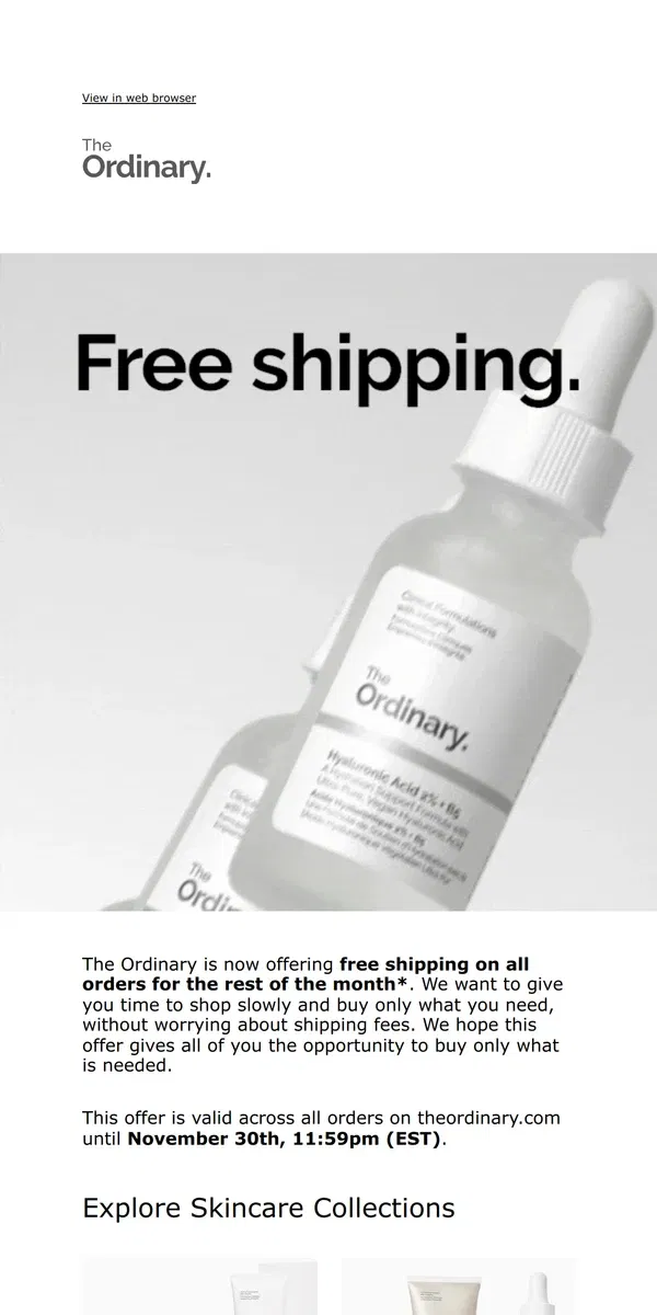 Email from The Ordinary. Free shipping on all orders.