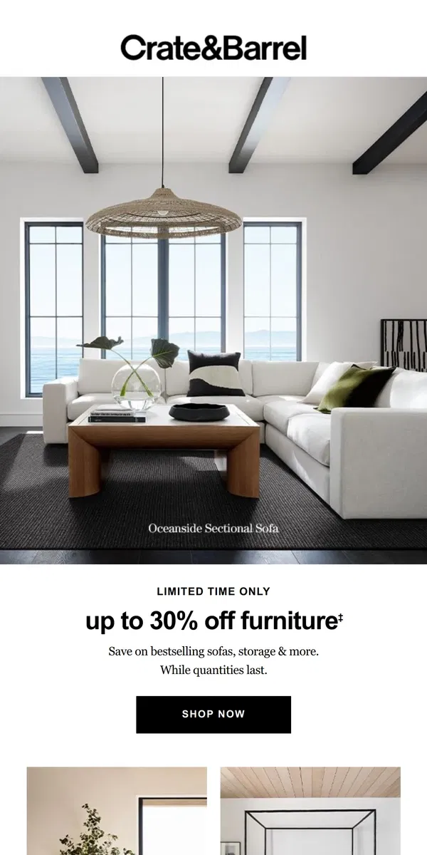 Email from Crate & Barrel. It's on | Up to 30% off top furniture picks