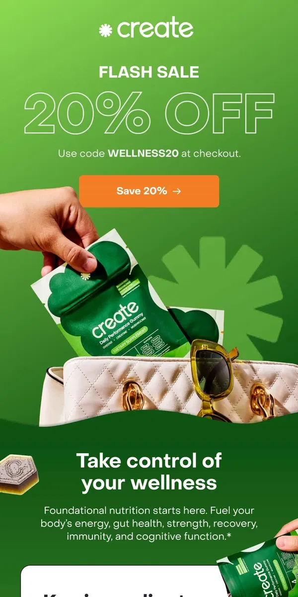 Email from Create Wellness. Gone in a FLASH ⚡