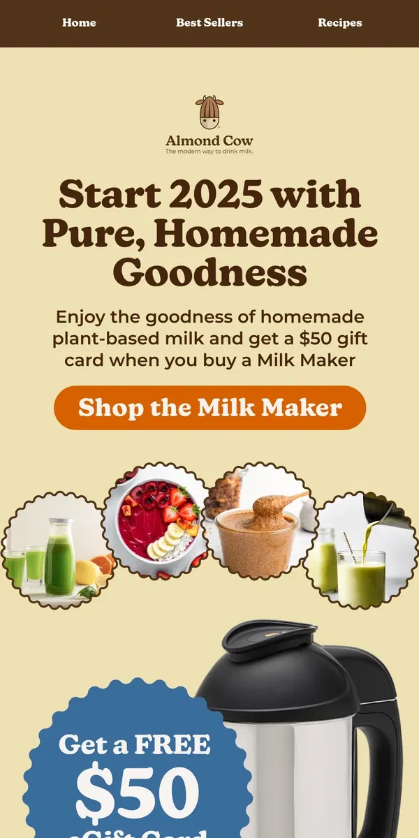 Email from Almond Cow. Want a fresh healthy start for the New Year?😱