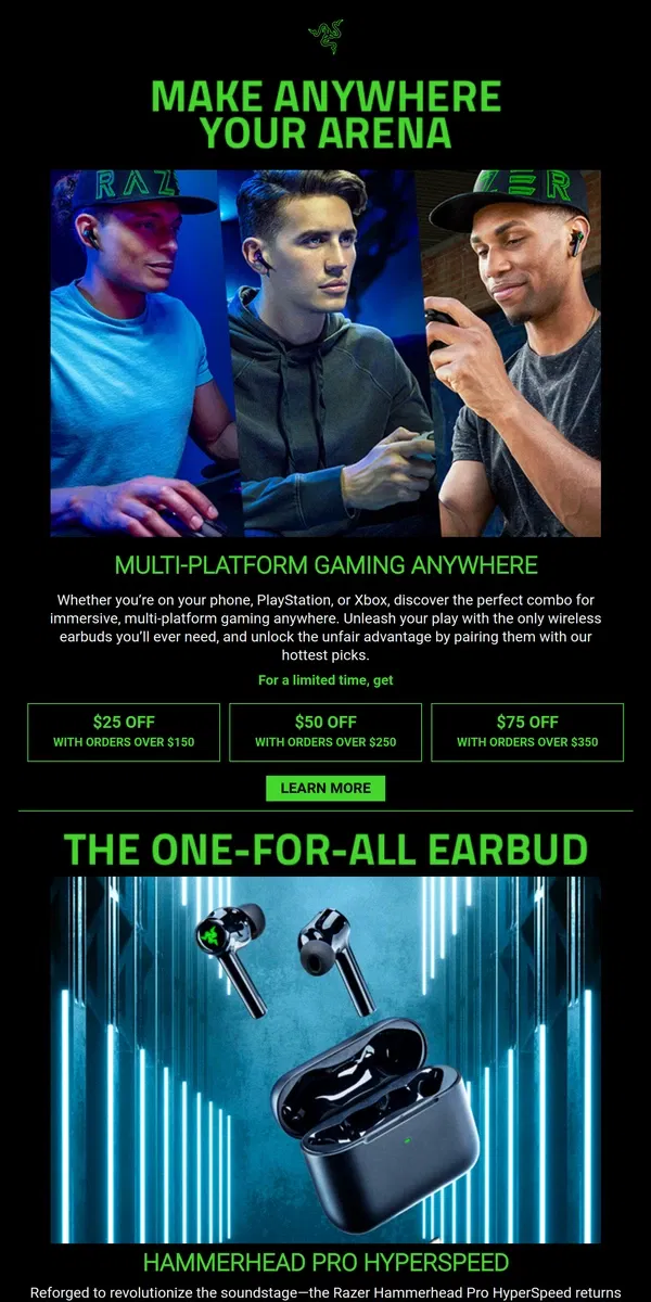 Email from Razer. Play Everywhere, Hear Everything