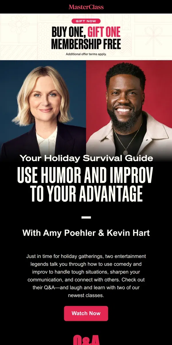 Email from Masterclass. Use humor and improv to survive the holidays