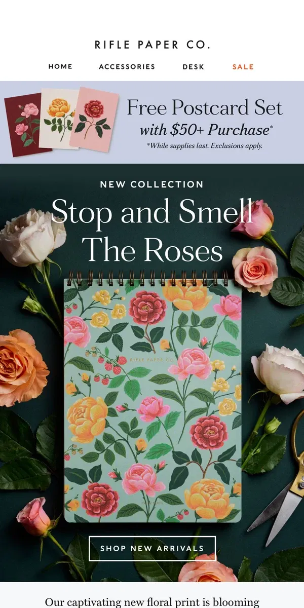 Email from Rifle Paper Co.. 🌹 Dress Your Desk in Roses 🌹