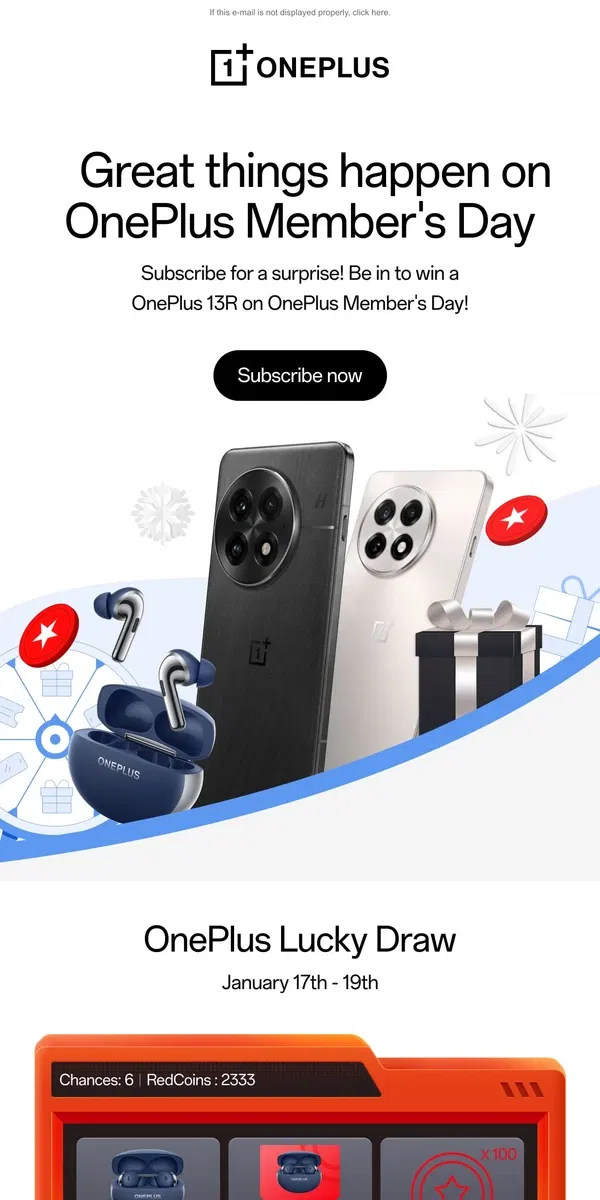 Email from OnePlus. Win Big and Save More this OnePlus Member's Day