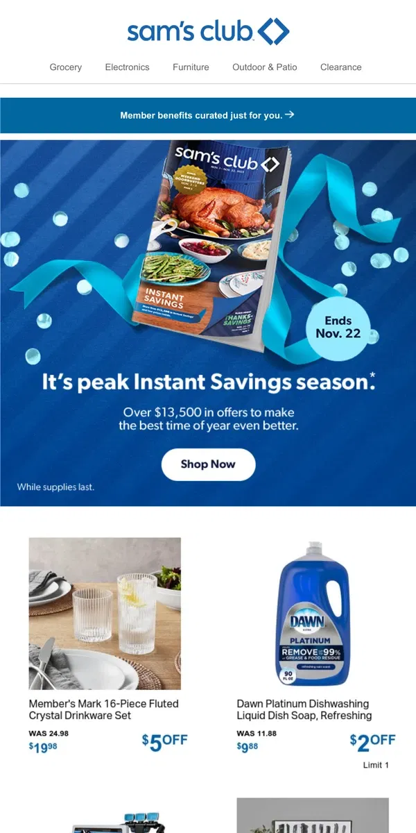 Email from Sam's Club. Keep the Instant Savings coming!