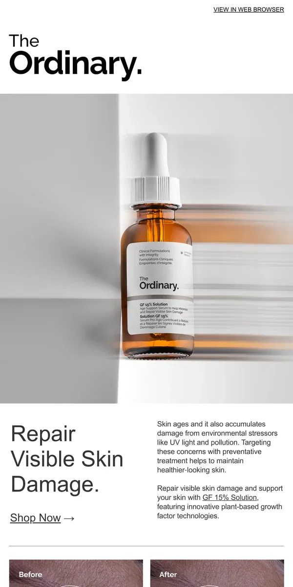 Email from The Ordinary. Build your regimen with GF 15% Solution.